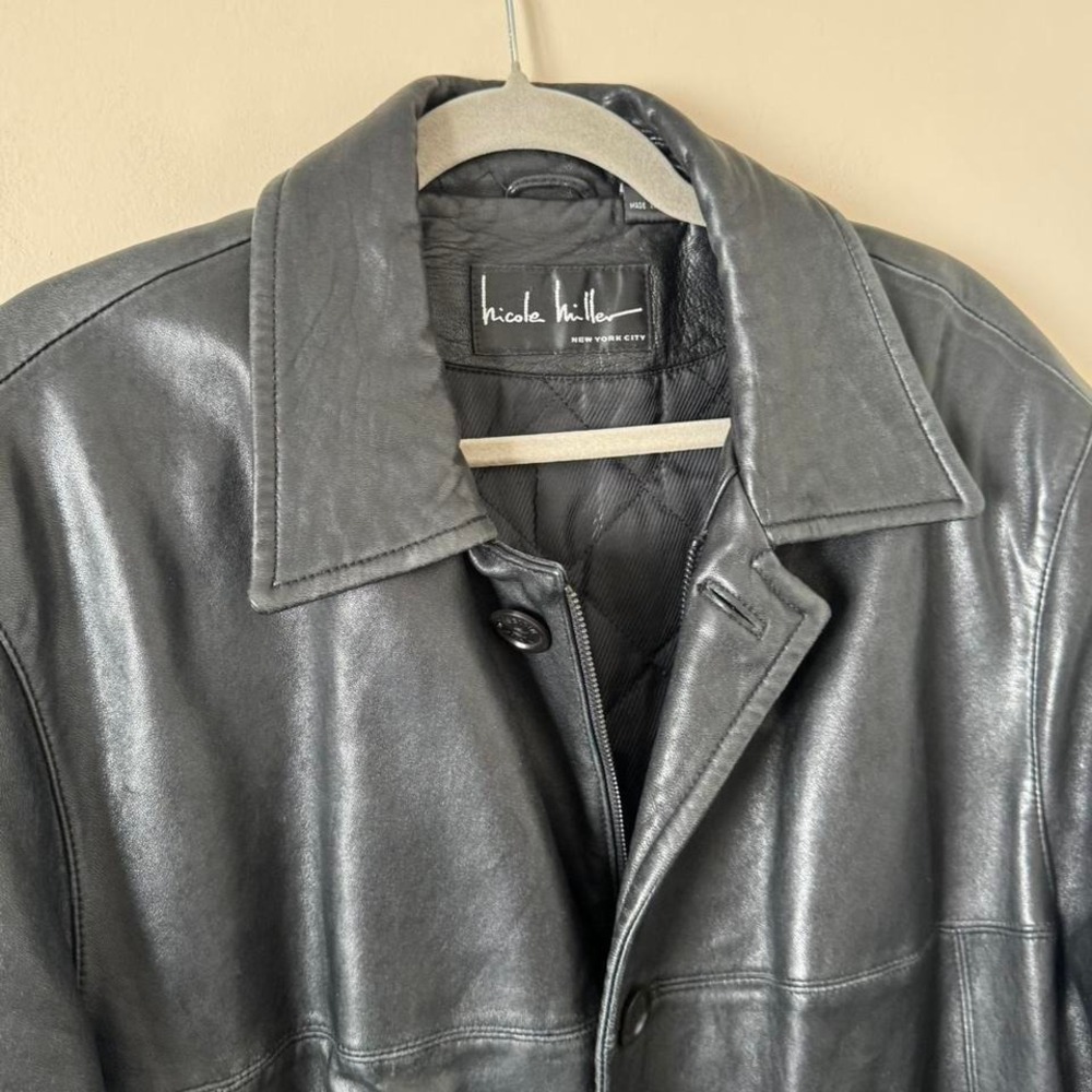90s Y2K Large black leather jacket Nicole Miller - Picture 2 of 7